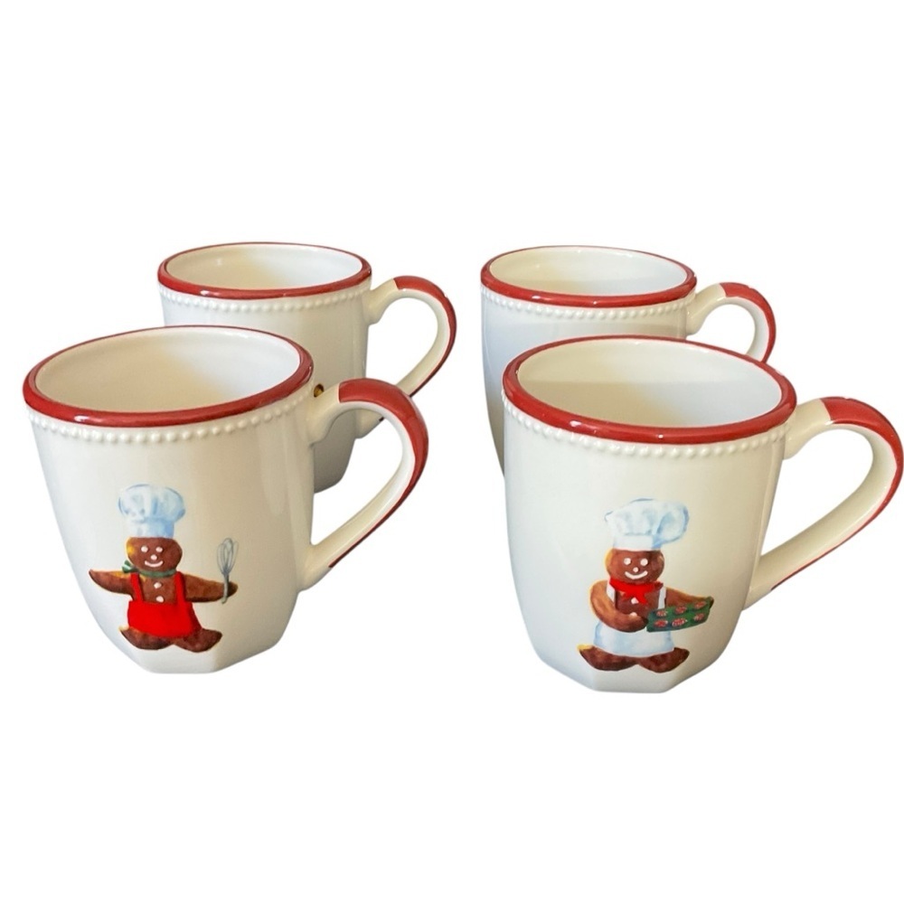 Williams Sonoma Gingerbread Chef Mugs Set of 4 Christmas Holiday 16 oz - Picture 3 of 9